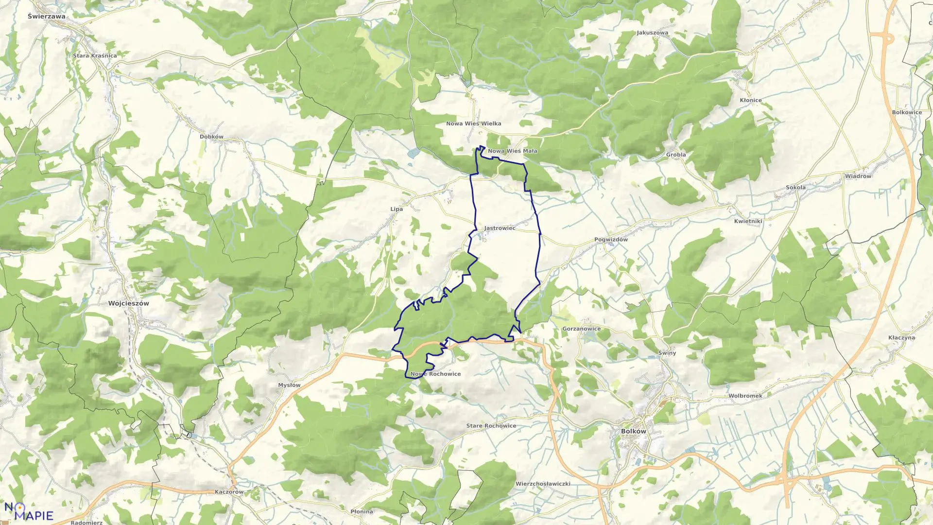 Mapa obrębu JASTROWIEC w gminie Bolków