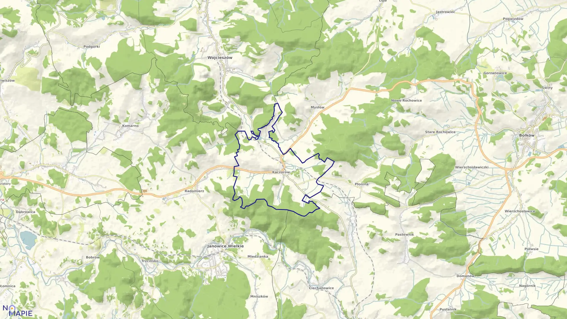 Mapa obrębu KACZORÓW w gminie Bolków