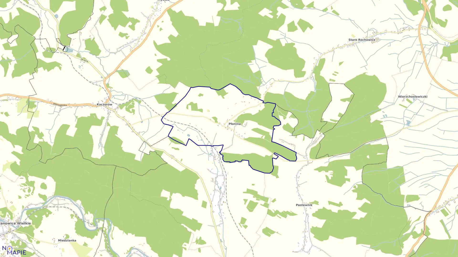 Mapa obrębu PŁONINA w gminie Bolków