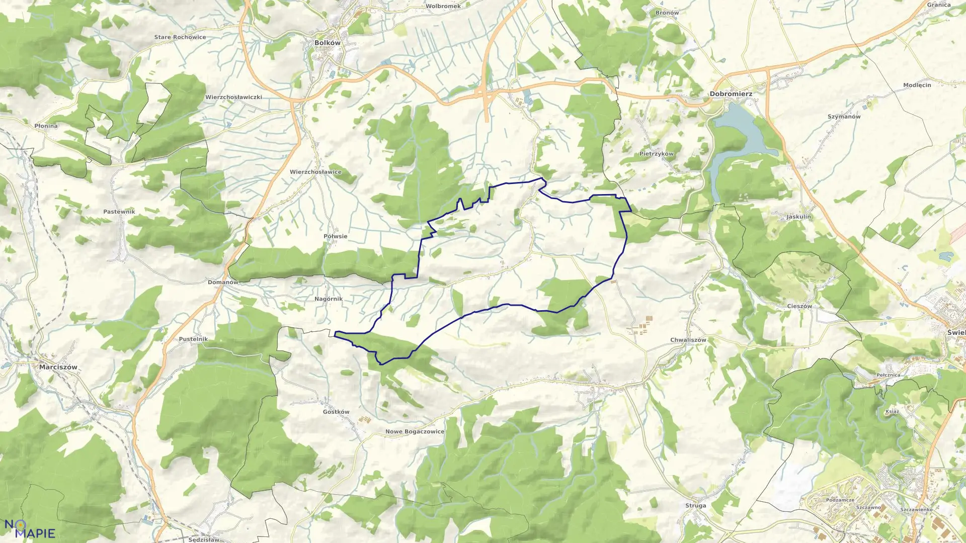 Mapa obrębu SADY GÓRNE w gminie Bolków