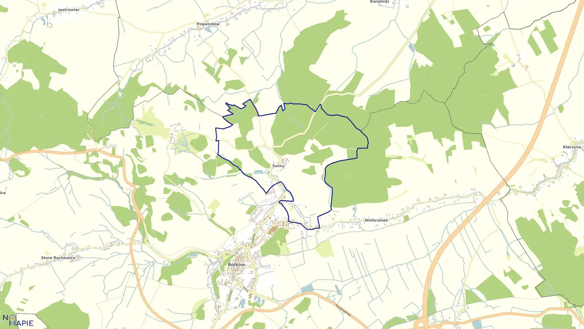 Mapa obrębu ŚWINY w gminie Bolków